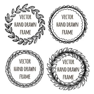 Hand drawn wreath set made in vector. Leaves garlands. Romantic floral design Stock Illustration