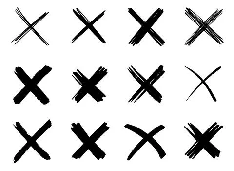 Hand drawn X scribble marks in doodle and ink brush style, isolated on white Stock Illustration