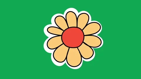Hand Drawn Yellow Flower Sticker 2D Green Screen Animated Blossom Icon Overlay Stock Footage 342398649