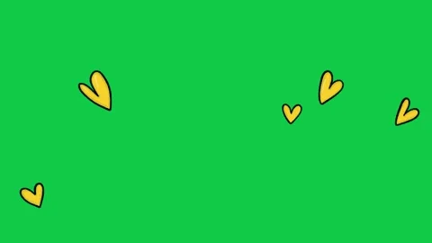 Hand Drawn Yellow Hearts Floating Animation on Green Screen Overlay Vidéo 336579048