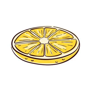 Hand drawn yellow lemon slice isolated on white background. Perfect for citrus Illustrazione stock