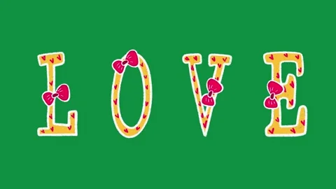Hand Drawn Yellow Love Text Animation Overlay with Cute Pink Ribbons and Hearts  Stock Footage 335124735