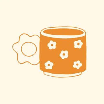This hand drawn yellow mug features a charming daisy pattern and a unique Stock Illustration