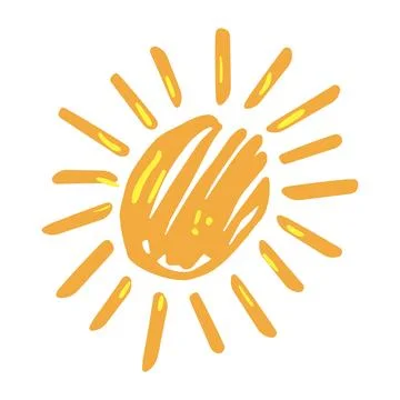 Hand drawn yellow sun radiating bright warm light Stock Illustration