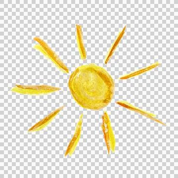 Hand-drawn yellow sun with rays, isolated Stockillustratie