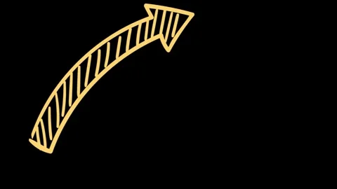 Hand drawn yellow upward arrow animation with hatching detail on black backgroun Stock Footage 333727342