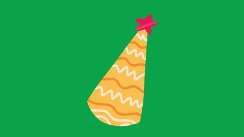 Hand Drawn Yellow Wavy Party Cone Hat Green Screen Motion Graphic Stock-Footage 344049221