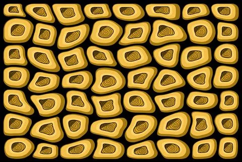 Hand drawn yellow zendoodle texture. Stone or wood concept isolated on black Stock Illustration