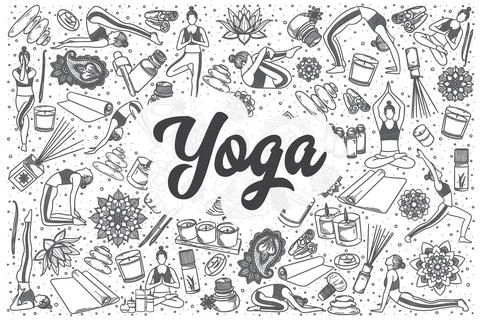 Hand drawn yoga vector doodle set. Stock Illustration