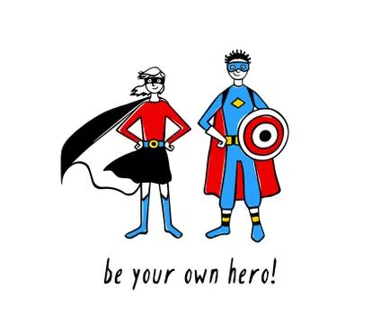 Hand drawn young superheroes Stock Illustration