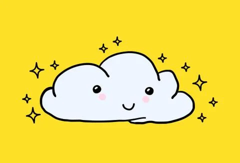 Hand-drawn youth cute Vector Hand-painted smiling cloud, stars Stock Illustration
