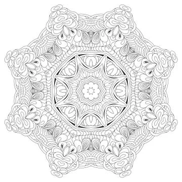 Hand drawn zentangle circular ornament for coloring page. イラスト素材