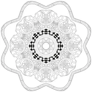 Hand drawn zentangle circular ornament for coloring page. Иллюстрация