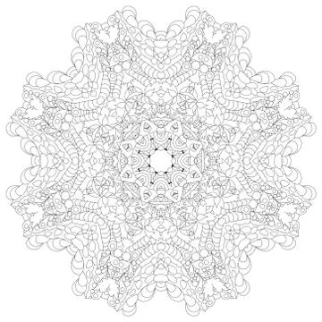 Hand drawn zentangle circular ornament for coloring page. Иллюстрация