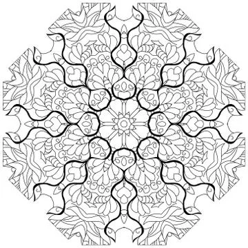 Hand drawn zentangle circular ornament for coloring page. Stock Illustration