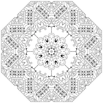 Hand drawn zentangle circular ornament for coloring page. Иллюстрация