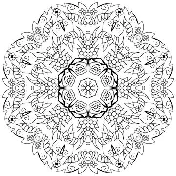 Hand drawn zentangle circular ornament for coloring page. Иллюстрация
