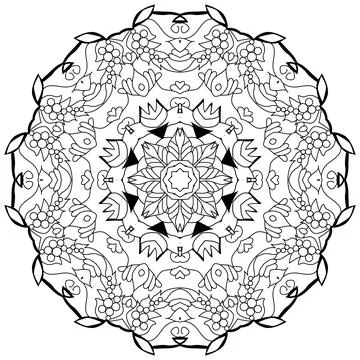 Hand drawn zentangle circular ornament for coloring page. Ilustração Stock
