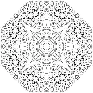 Hand drawn zentangle circular ornament for coloring page. Stock Illustration