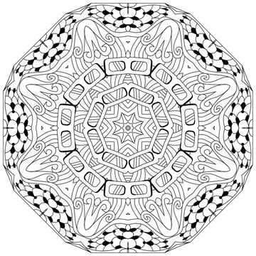 Hand drawn zentangle circular ornament for coloring page. Stock Illustration