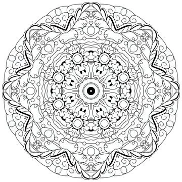 Hand drawn zentangle circular ornament for coloring page. Stock Illustration