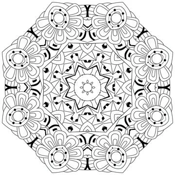 Hand drawn zentangle circular ornament for coloring page. Stockillustratie