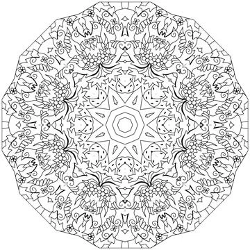 Hand drawn zentangle circular ornament for coloring page. Illustration