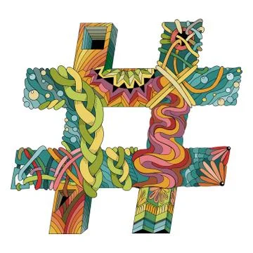 Hand drawn zentangle hashtag 스톡 일러스트
