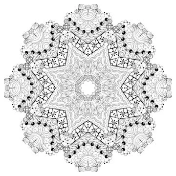 Hand drawn zentangle mandala for coloring page. Ilustração Stock