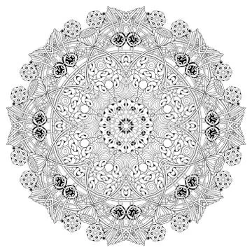 Hand drawn zentangle mandala for coloring page. Иллюстрация