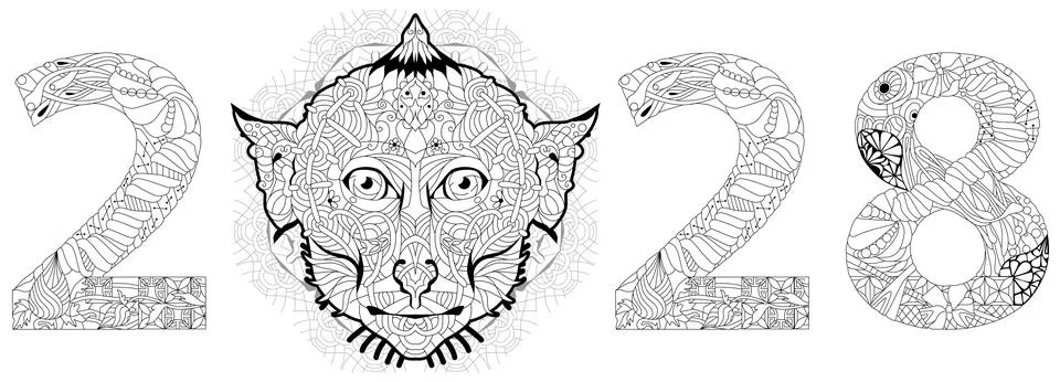 Hand drawn zentangle monkey number 2028 for coloring, for t-shirt and other d Ilustração Stock