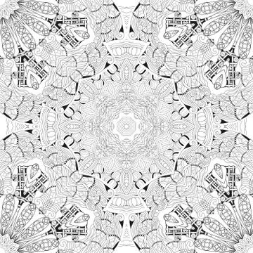 Hand drawn zentangle seamleaa pattern for coloring page. Illustration