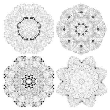 Hand drawn zentangle set of 4 mandalas for coloring page. Stock Illustration