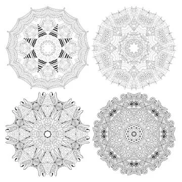 Hand drawn zentangle set of 4 mandalas for coloring page. Stock Illustration