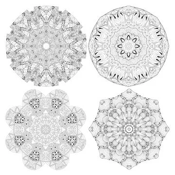 Hand drawn zentangle set of 4 mandalas for coloring page. Stock Illustration