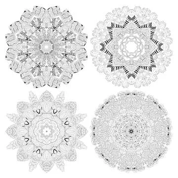 Hand drawn zentangle set of 4 mandalas for coloring page. Ilustração Stock