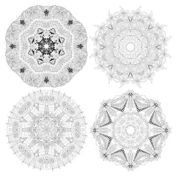 Hand drawn zentangle set of 4 mandalas for coloring page. Stock Illustration