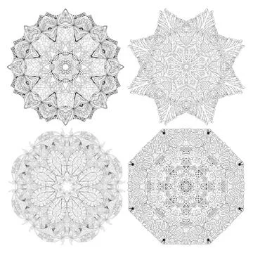 Hand drawn zentangle set of 4 mandalas for coloring page. Stock Illustration