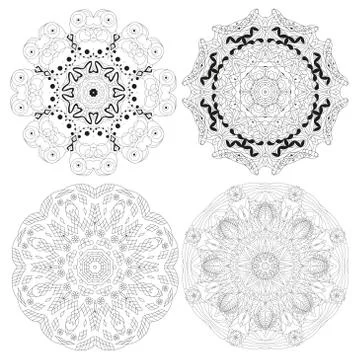 Hand drawn zentangle set of 4 mandalas for coloring page. Stock Illustration