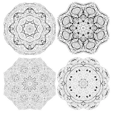Hand drawn zentangle set of 4 mandalas for coloring page. Stock Illustration
