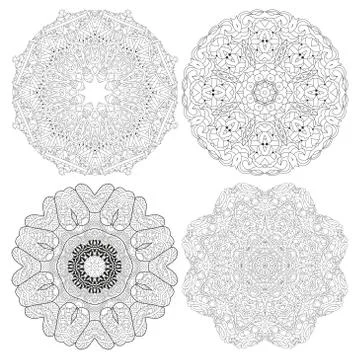 Hand drawn zentangle set of 4 mandalas for coloring page. Illustration