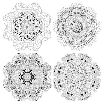 Hand drawn zentangle set of 4 mandalas for coloring page. Иллюстрация
