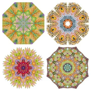 Hand drawn zentangle set of 4 color mandalas for decoration Stock Illustration