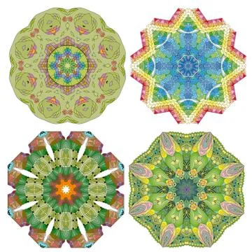Hand drawn zentangle set of 4 color mandalas for decoration Stock Illustration
