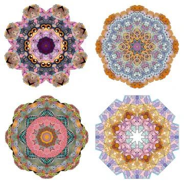 Hand drawn zentangle set of 4 color mandalas for decoration Stock Illustration