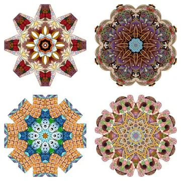 Hand drawn zentangle set of 4 color mandalas for decoration Stock Illustration