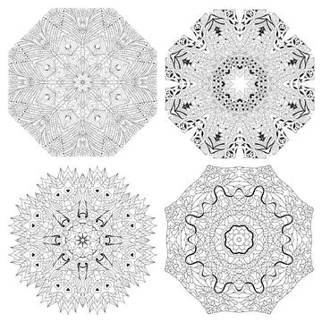 Hand drawn zentangle set of 4 mandalas for coloring page. Stock Illustration
