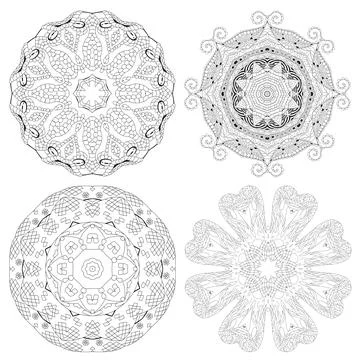 Hand drawn zentangle set of 4 mandalas for coloring page. Stock Illustration