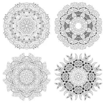 Hand drawn zentangle set of 4 mandalas for coloring page. Иллюстрация