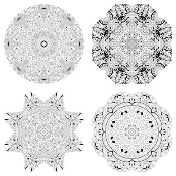 Hand drawn zentangle set of 4 mandalas for coloring page. Stock Illustration